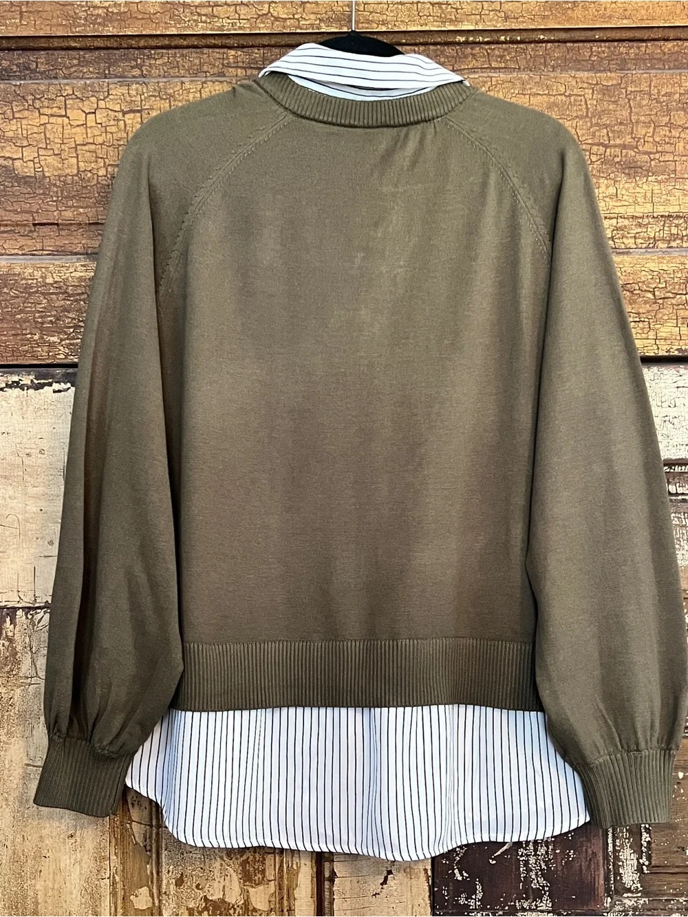 Adrianna Papell Olive V-Neck Layered Sweater Blouse - Picture 2 of 2